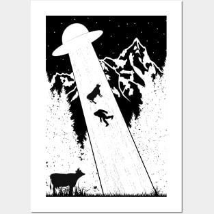 Bigfoot Ufo Abduction Cow Abducted Posters and Art